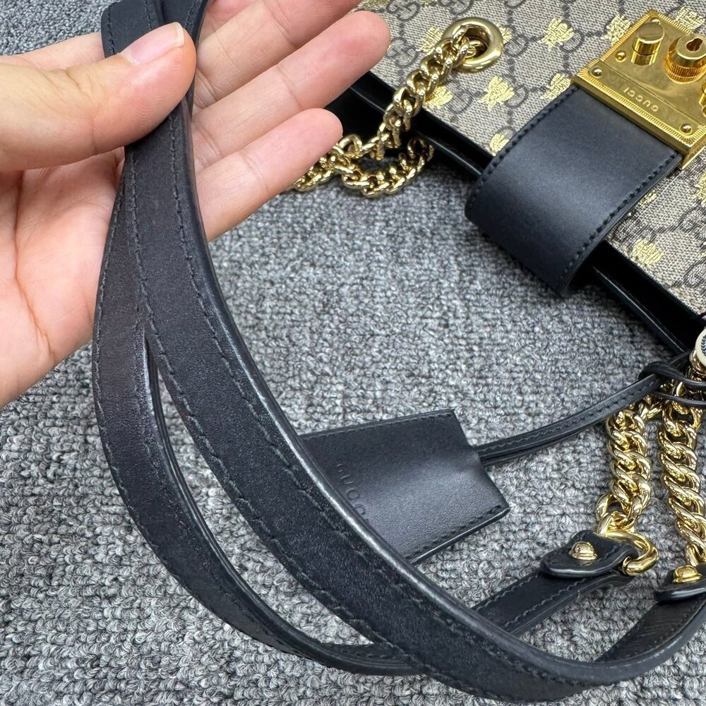GUCCI Padlock Brown Bee Canvas Shoulder Bag 888-081625 - Picture 7 of 16